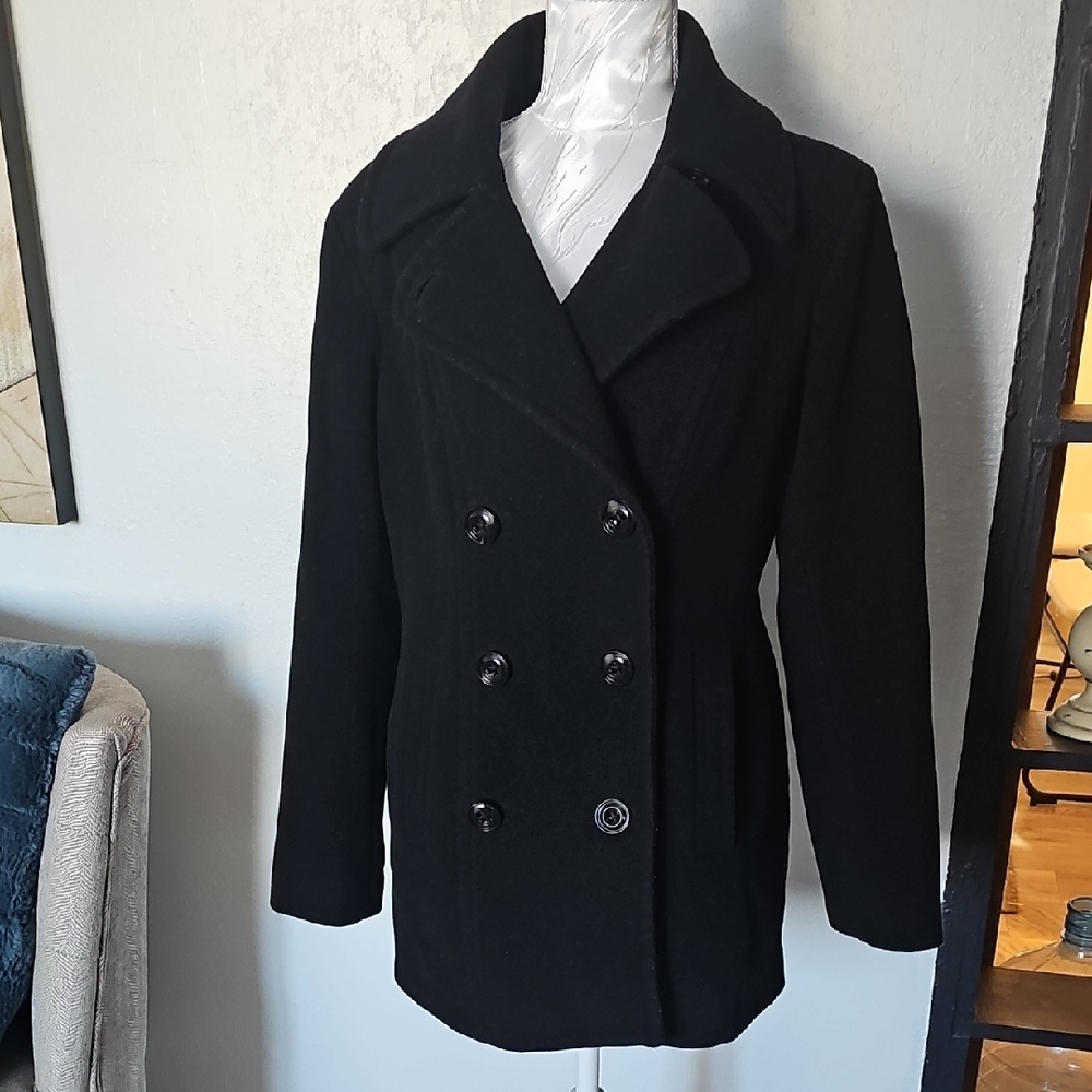 London Fog Black Double-Breasted Pea Coat